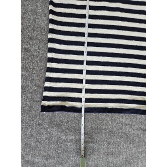 Eliza J Dress M Navy White Striped SS Bodycon Reverse Knit Midi Stretch Nautical - Picture 5 of 13